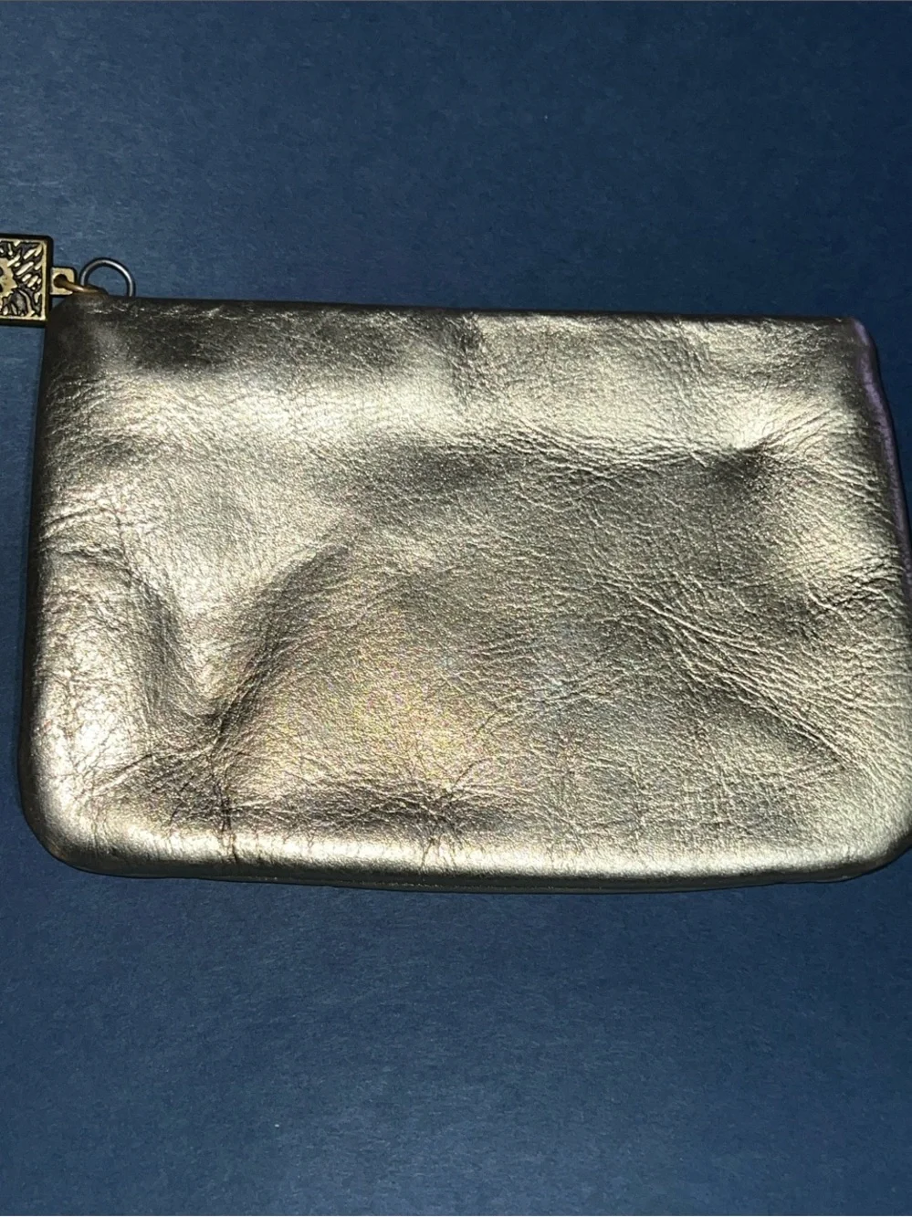 VTG Anne Klein by St. Thomas Gold Metallic Leather Cosmetic Pouch Wallet w/ Logo